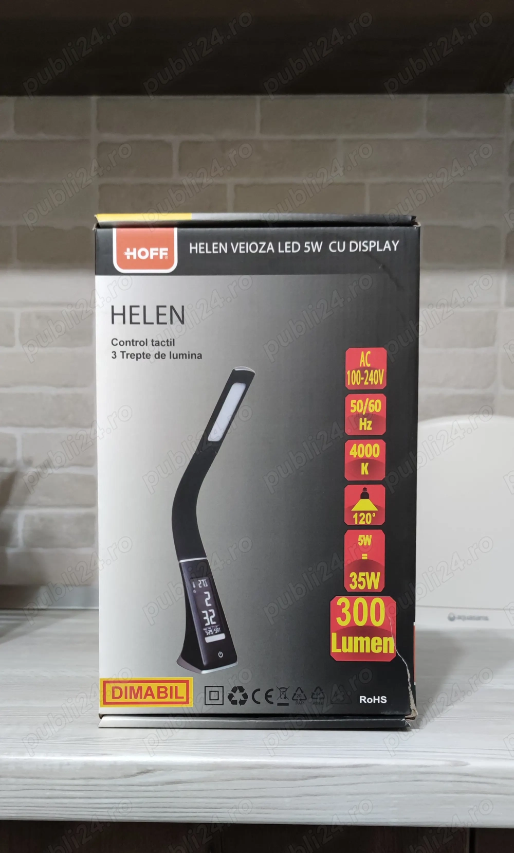 Veioza LED Helen 5W cu display, functie touch, 3 trepte de intensitate luminoasa 