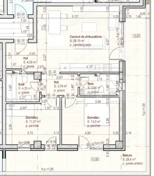 Apartament cu 3 camere, 67 mp, 28 mp terasa, etaj intermediar, zona Terra