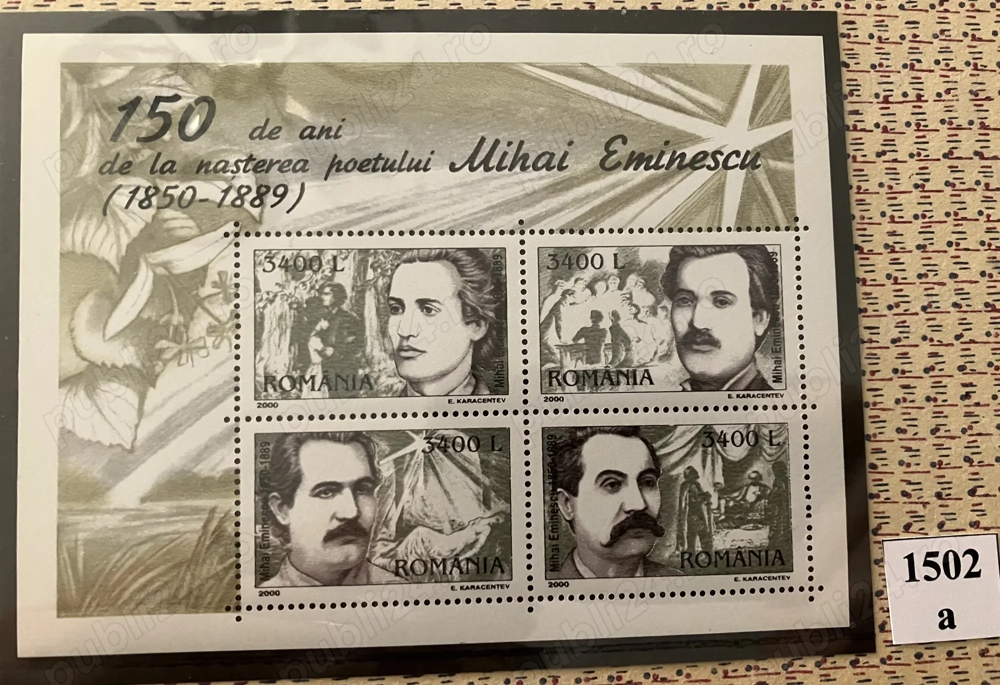 Timbre Romania LP 1502a - 150 de ani nasterea poetului Mihai Eminescu 