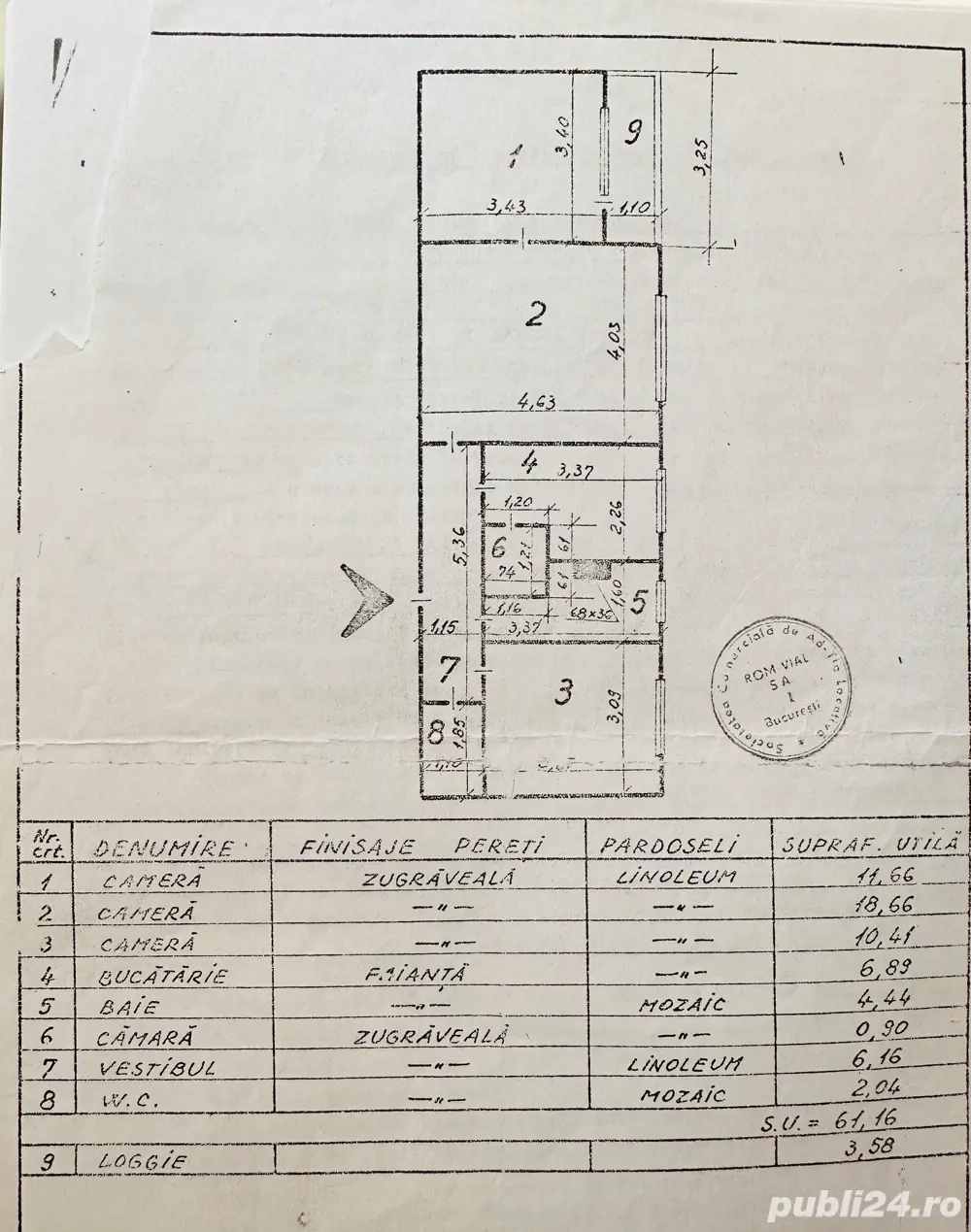 Apartamet 3 camere semidecomandat