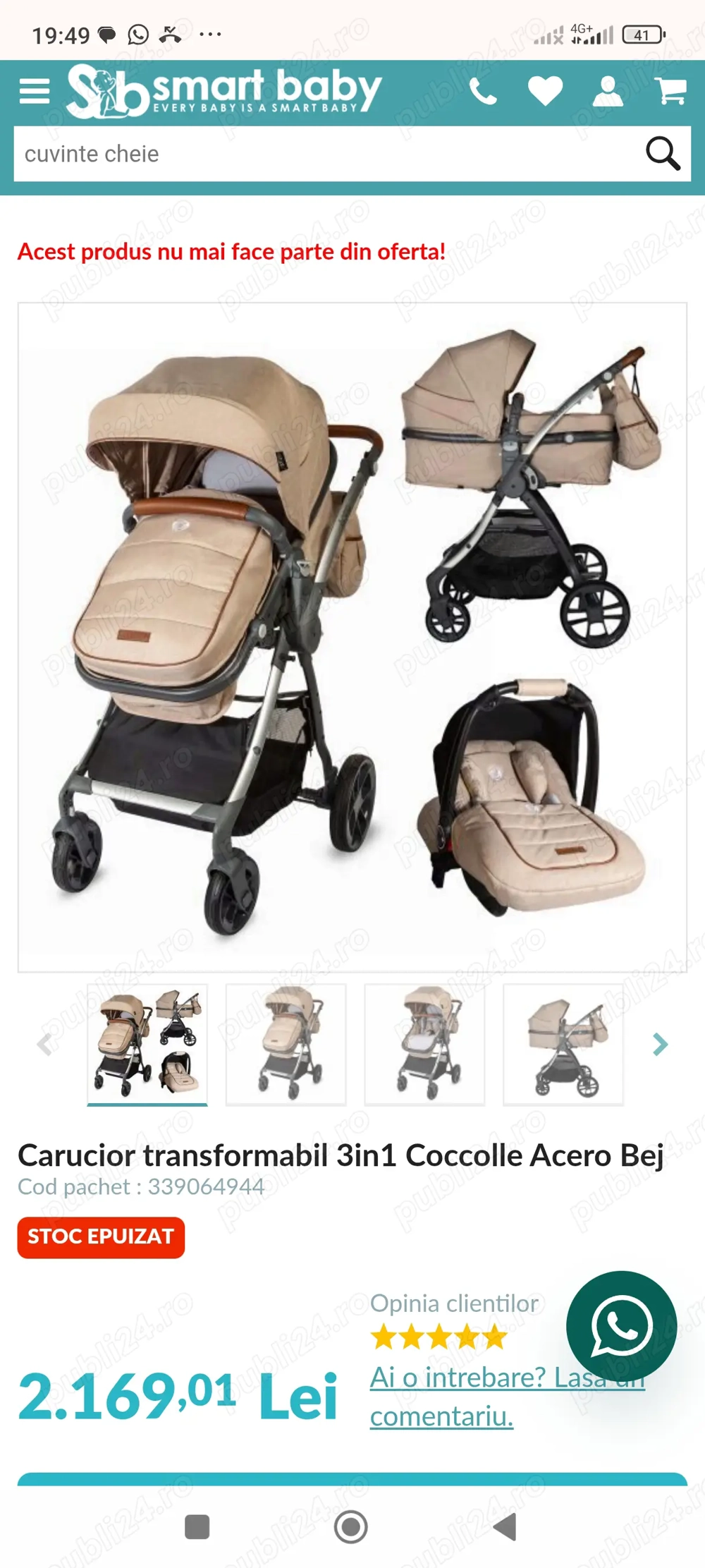 Cărucior transformabil 3 în 1 Coccolle Acero