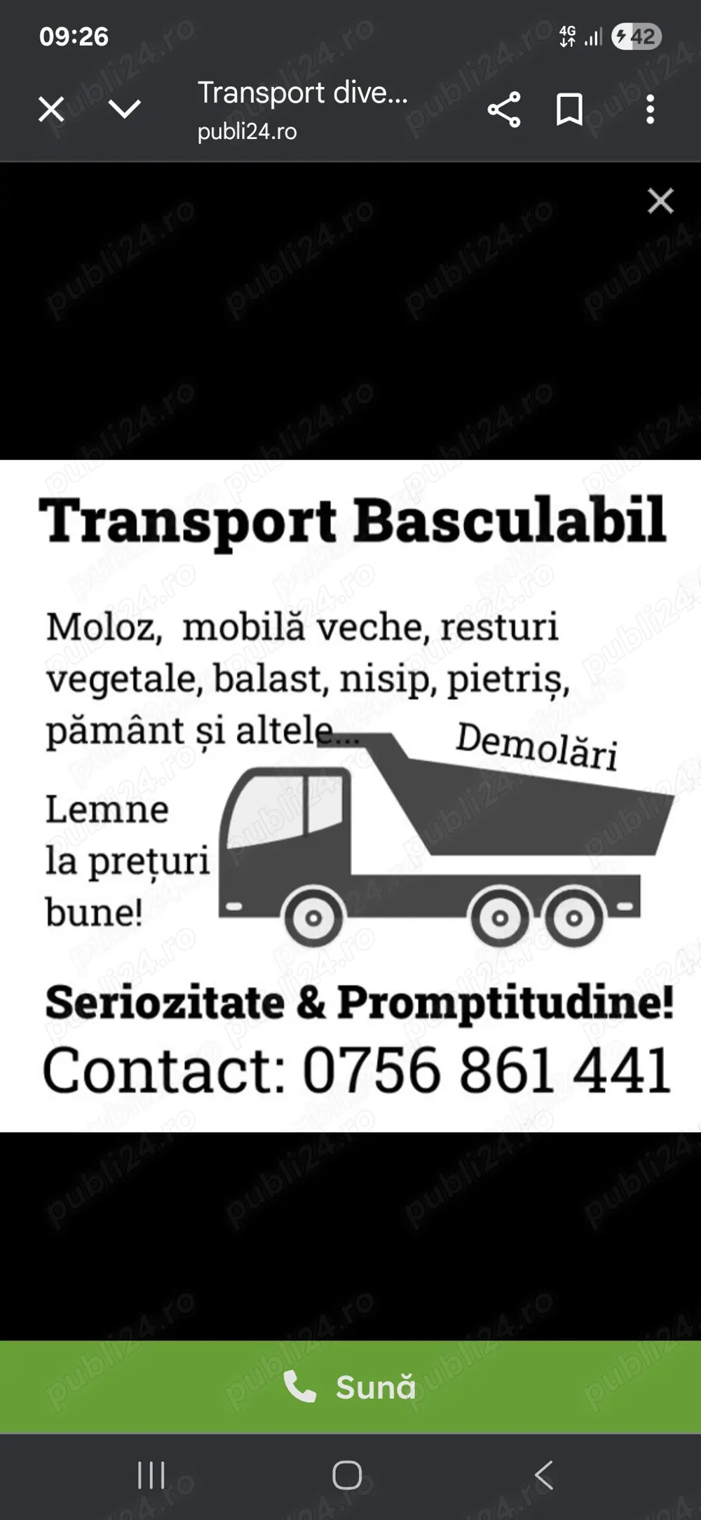 Transportam: Moloz, nisip, pământ, balast, lemne si altele basculabil