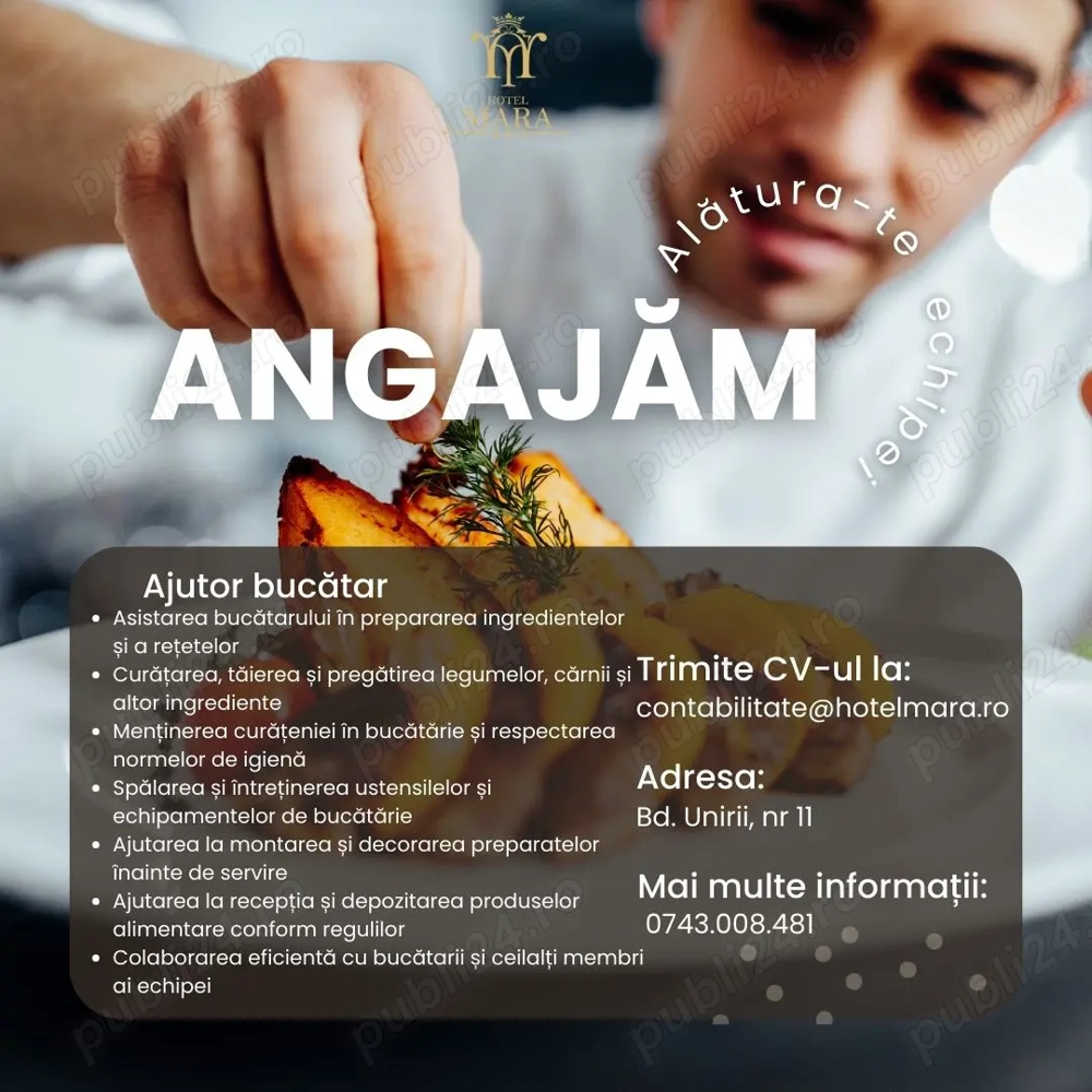 Angajam ospătar    ajutor bucătar