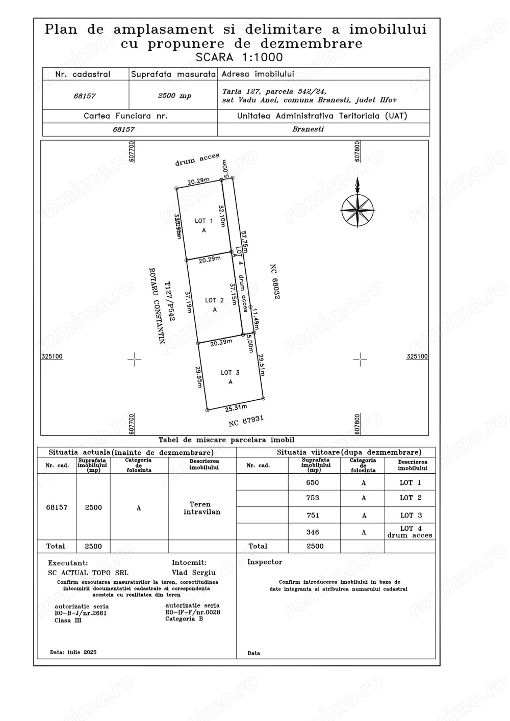 Ofer spre vanzare teren in Branesti, Vadu Anei in suprafata de 753mp