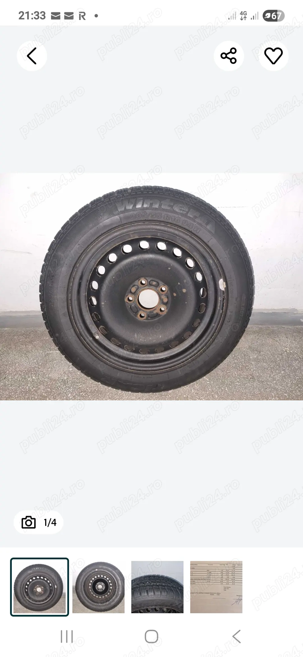 Vand set 4 jante 5 prezoane cu anvelope de iarna Tiger 205 55 16.