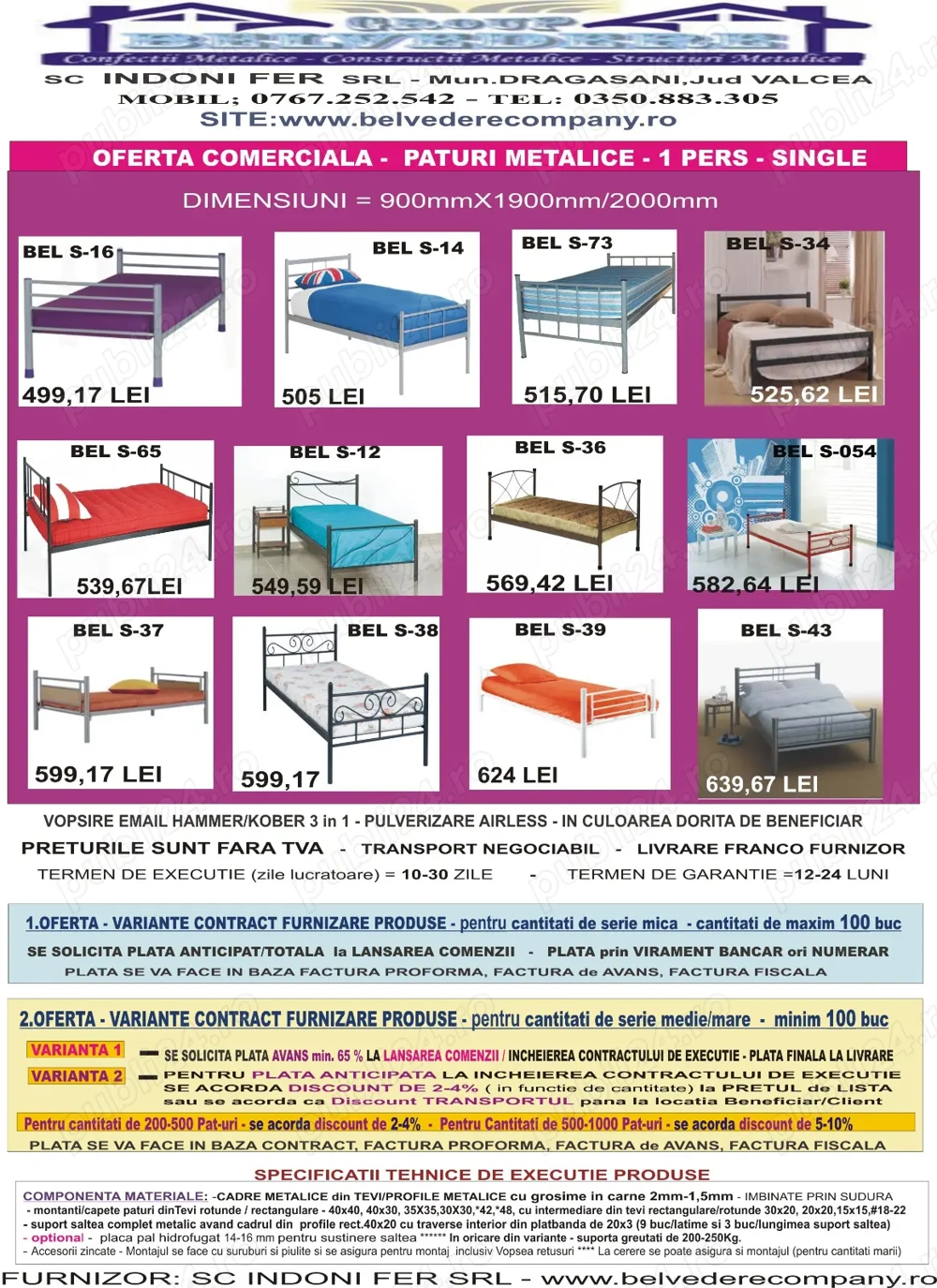 Paturi metalice single - 1 pers