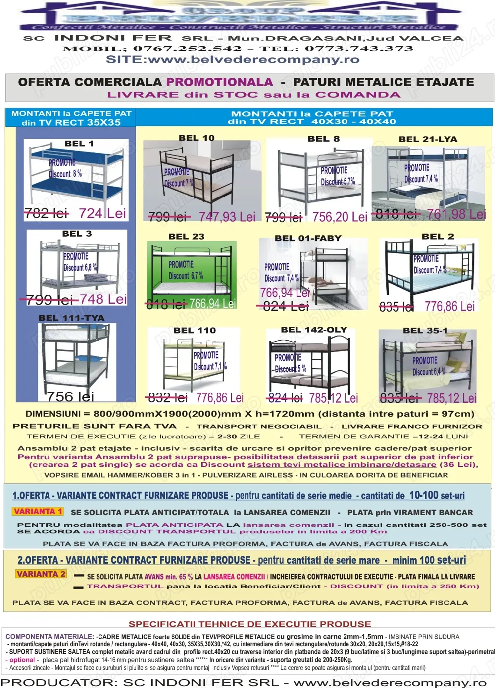 Vindem din STOC - PATURI Metalice etajate suprapuse - modele diverse