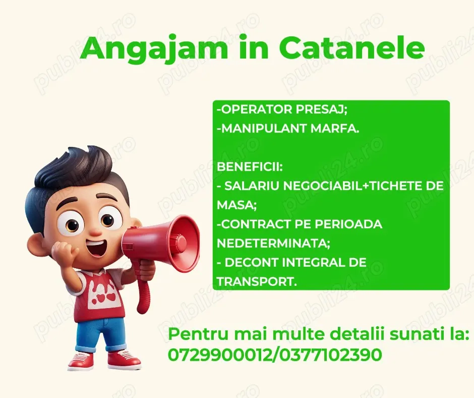 Angajam operatori presa si incarcatori-descarcatori in Catanele