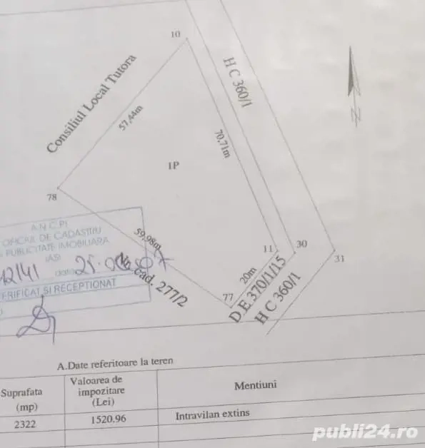 Vând teren intravilan 2322 m 