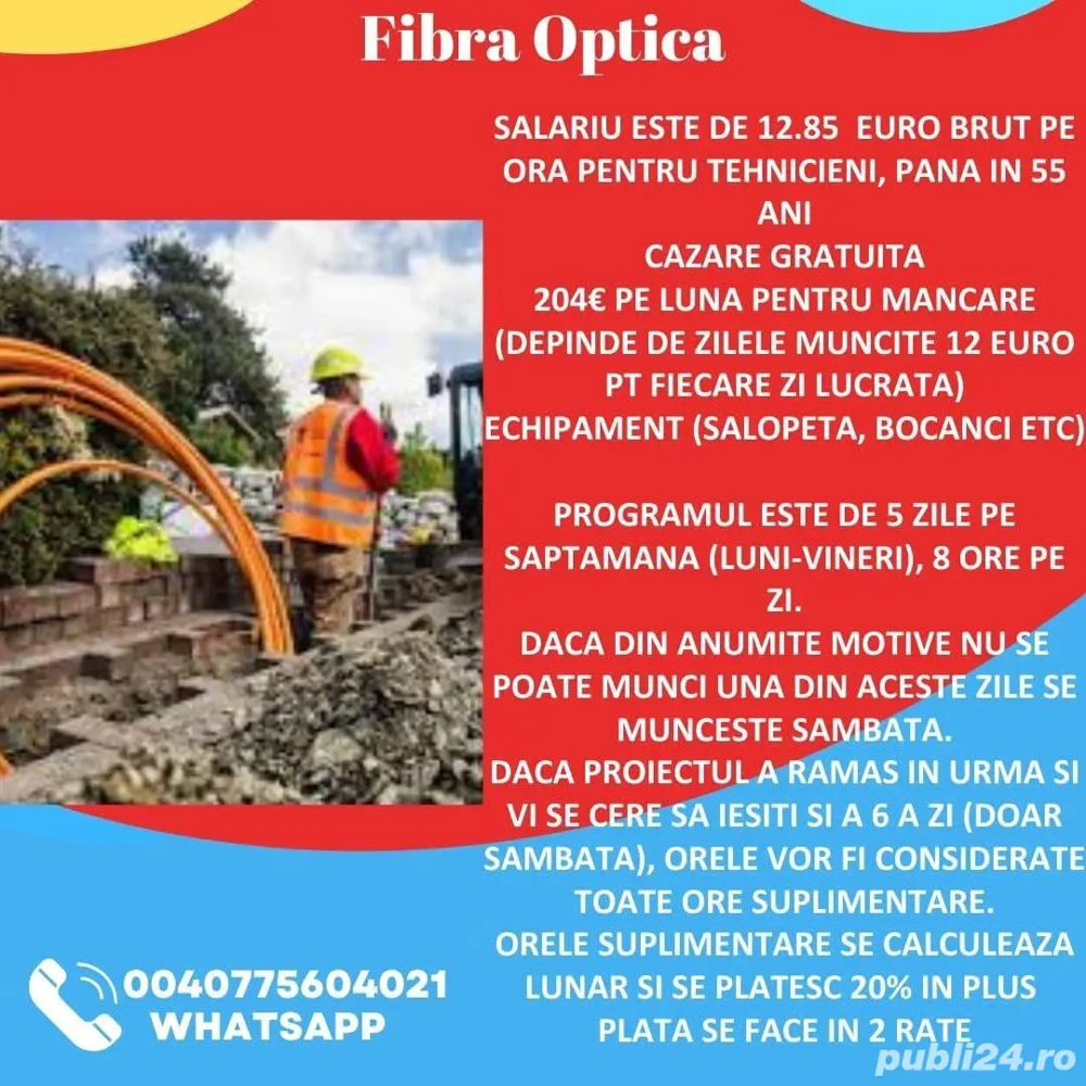 Muncă la fibră in Germania cu transport gratuit 