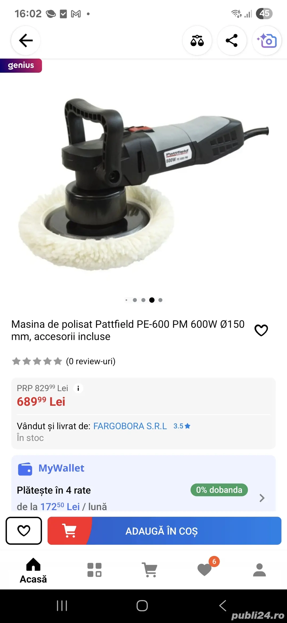 Mașină de polișat Pattfield PE-600 PM 600W  150 mm,
