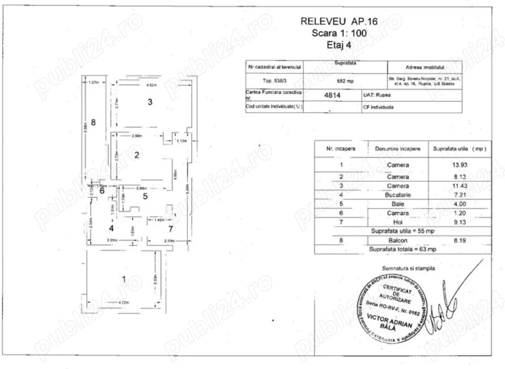Vând apartament 3 Camere Rupea