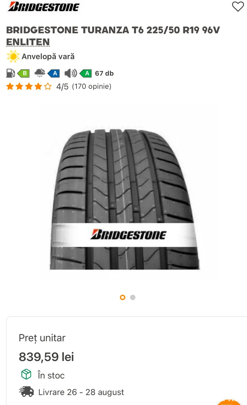 Anvelope noi BRIDGESTONE Turanza T6 225/50 R19 96V Enliten