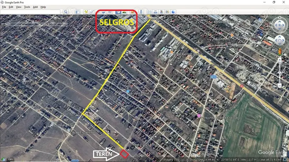 Teren intraviln, 1.050 Selgros Craiova- Ford-Casa Noastra-Biserica-Preajba-Malu Mare