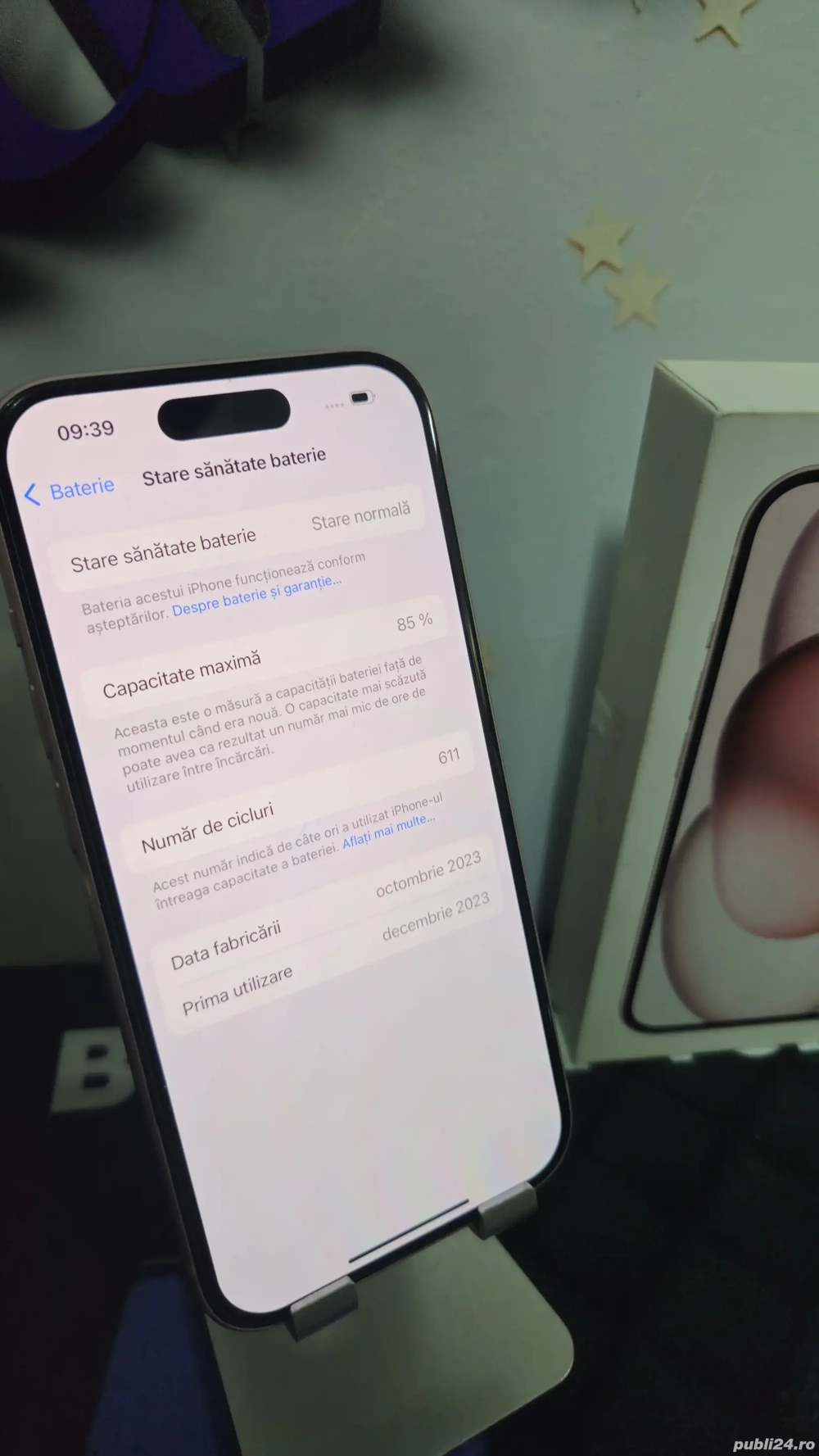 iPhone 15 Roz 5G 128GB Baterie Originala:85%.Pre  Fix!