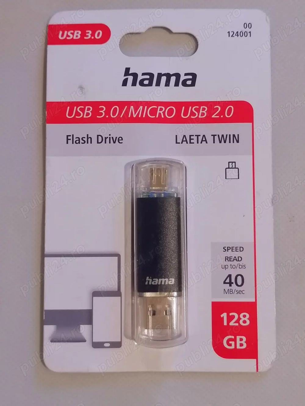 Memorie USB Hama Laeta Twin,128GB,USB 3.0,noua,sigilata!