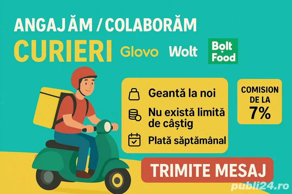 Job curier livrări   Glovo, Wolt, Bolt Food   contract PFA SRL