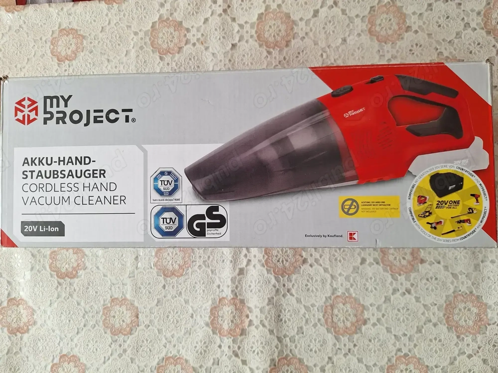 Aspirator auto de mană, pe baterie 20V Li-Ion Myproject, cu 4 accesorii