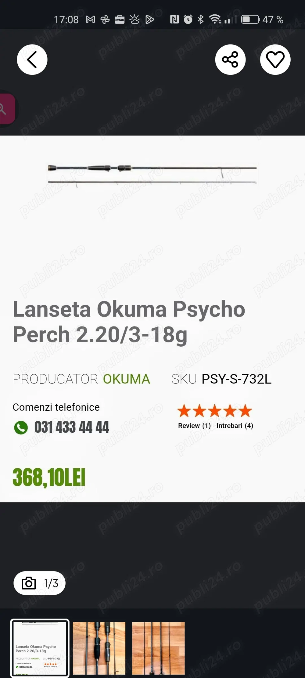 Lanseta spinning Okuma Psycho Perch 2,20m 3-18 g 