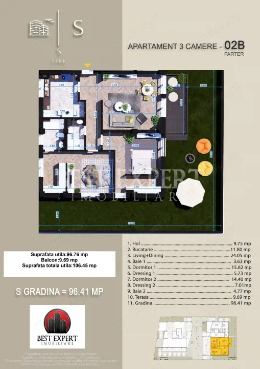 3 Camere cu Gradina -acces rapid STB-5 Min