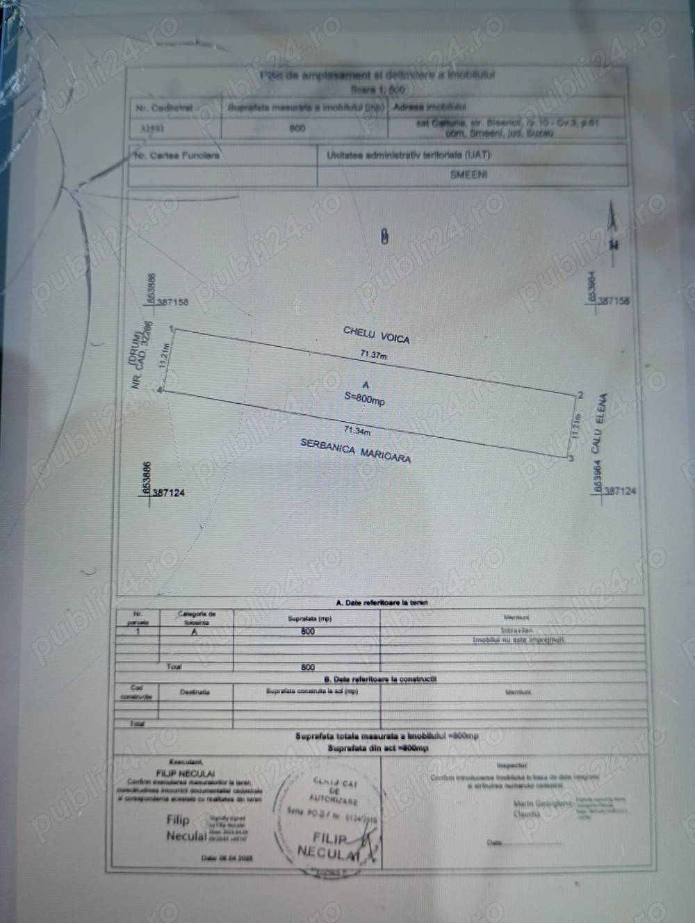 Vănd teren intravilan  in sat Caltuna, jud Buzau.