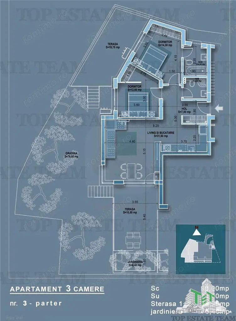 Apartament 3 camere cu terase si gradina, adiacent metrou Obor