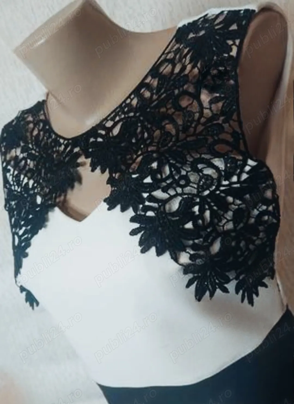 Rochie alb cu negru, dantela neagra, L