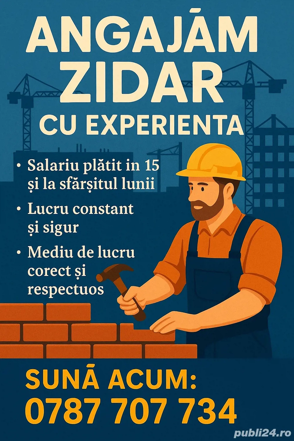 ANGAJĂM ZIDAR cu experienta 
