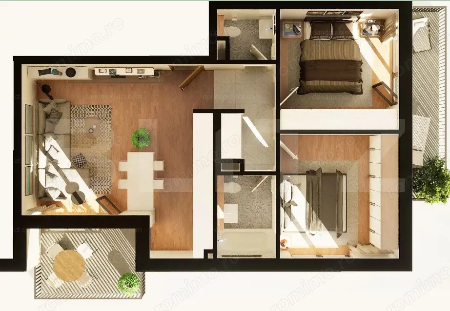 Apartament 3 camere, 67 mp, 2 balcoane, constructie noua, zona Dunarii 