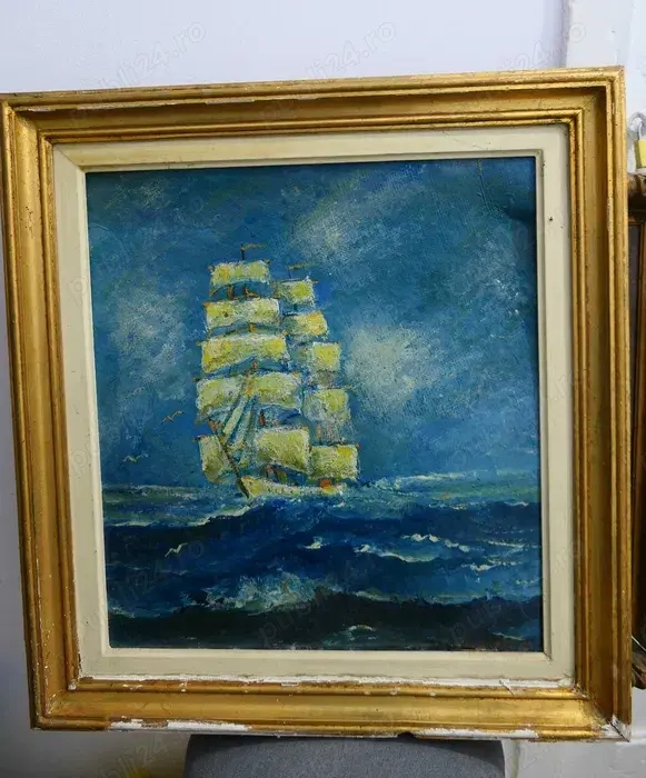 Nicolae Savopol (1905-1982) Tablou Marina - BRICUL MIRCEA 70 50cm Ulei pe Carton