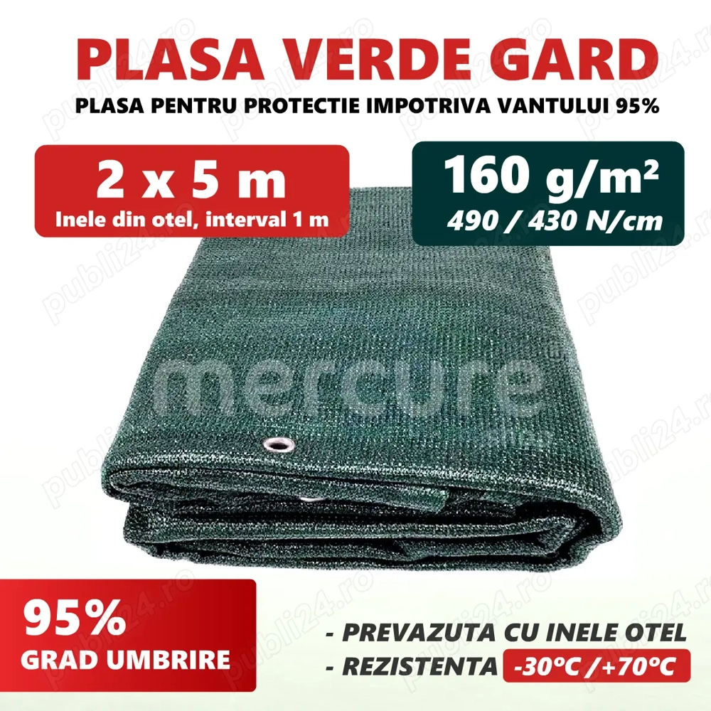 Plasa verde cu inele 2 x 5 m, 160 g