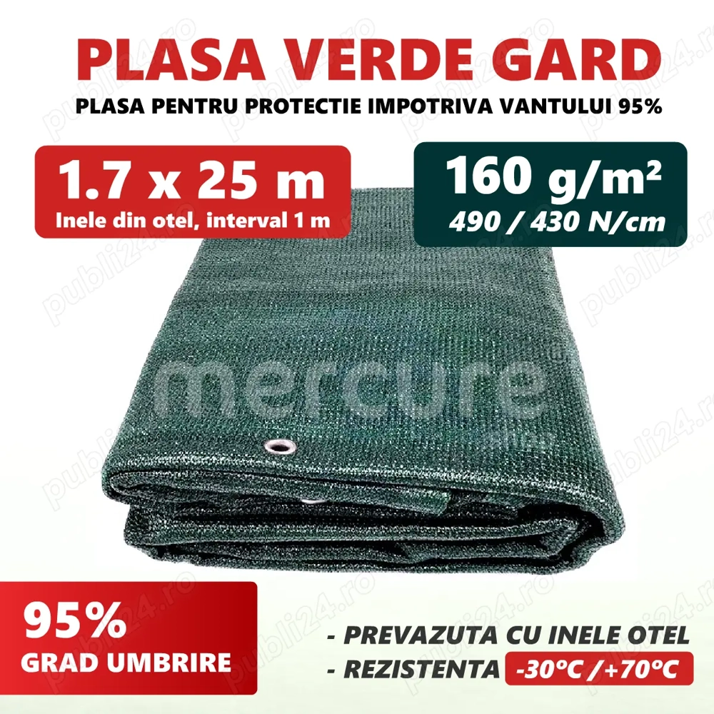Plasa verde cu inele 1.7 x 25 M, 160 g mp