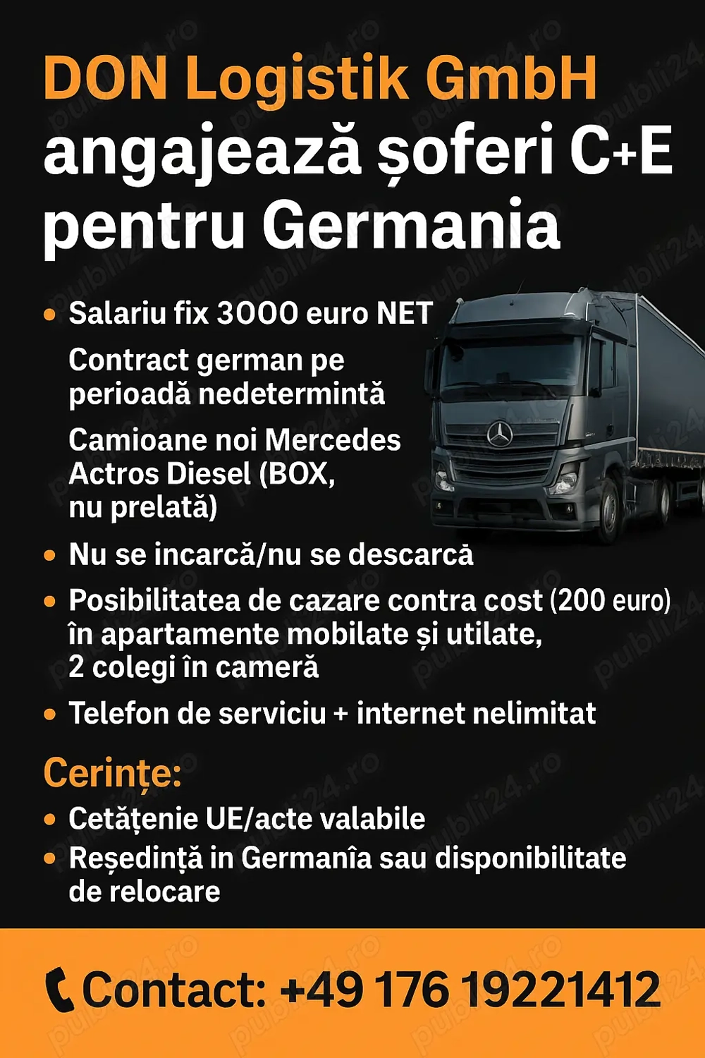 Angajam șoferi TIR C+E pentru Germania  Angajam șoferi TIR C+E pentru Germania