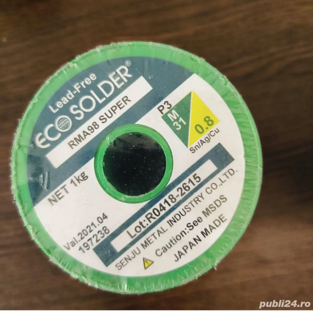 Sârmă de lipit staniu Sn96Ag3,5Cu0,5 –Ø0,8mm – 1kg