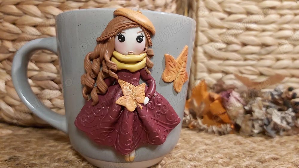 Cadou pentru fetite, sotie iubita cana papusa handmade