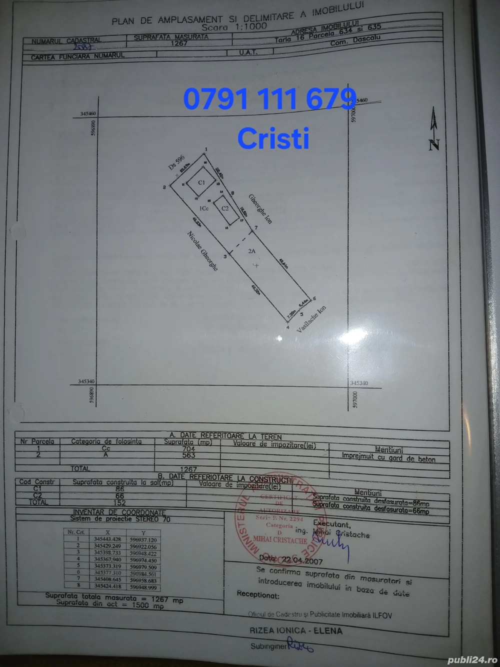 OCAZIE!Proprietar, vând casă locuibilă cu 1300 metri teren in centrul comunei Dascălu Ilfov 