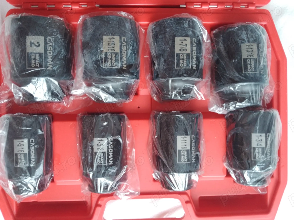 Set Tubulare HEAVY DUTY 8 bucati - Casoman 1/2" cu impact de adâncime - SAE 1-9/16" la 2", 6 puncte