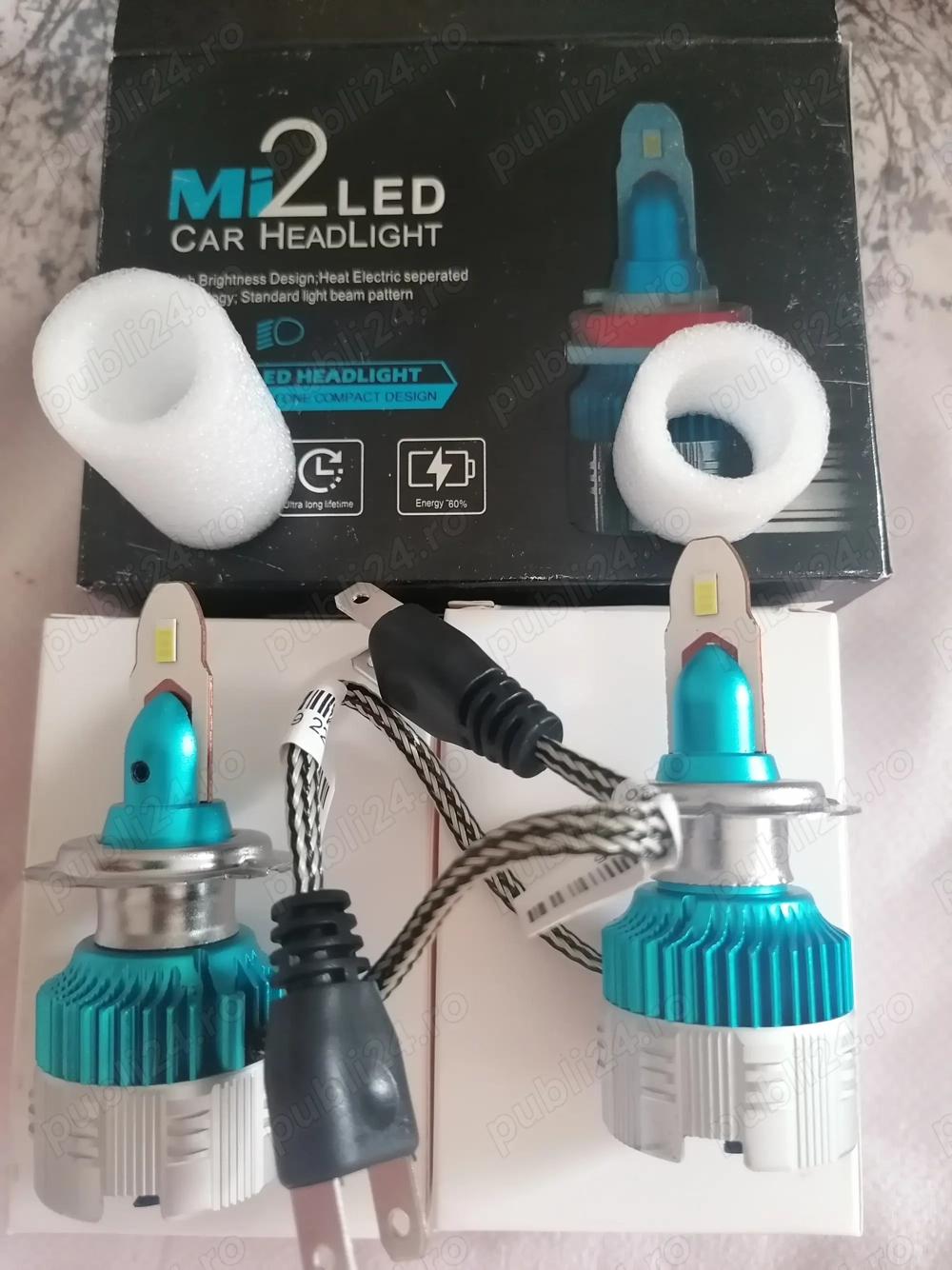 Set 2 bec far LED uri Auto  H7, 40w, 12 - 24v 4000 Lumeni,  6500K, AUTO 49 ron