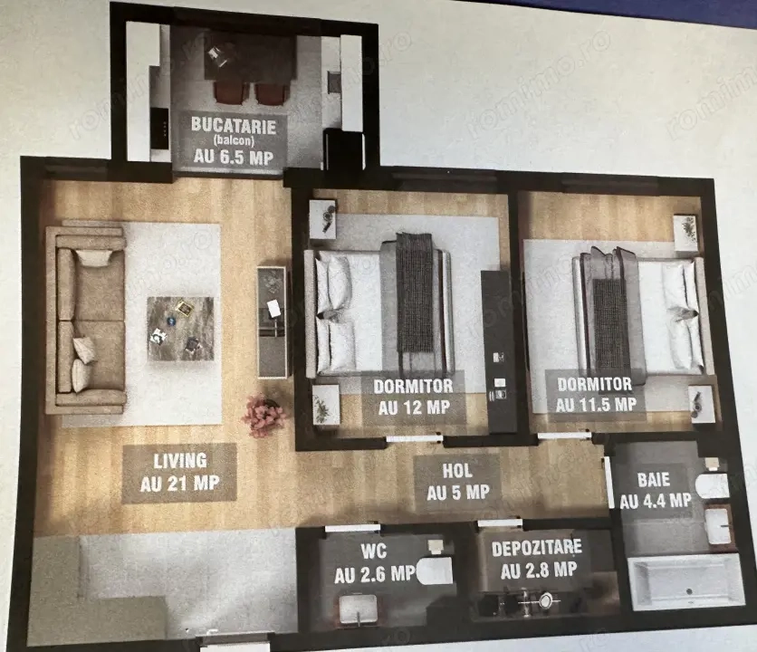 Apartament spațios 3 camere 0% comision,60Mp,2 băi, Militari Residence