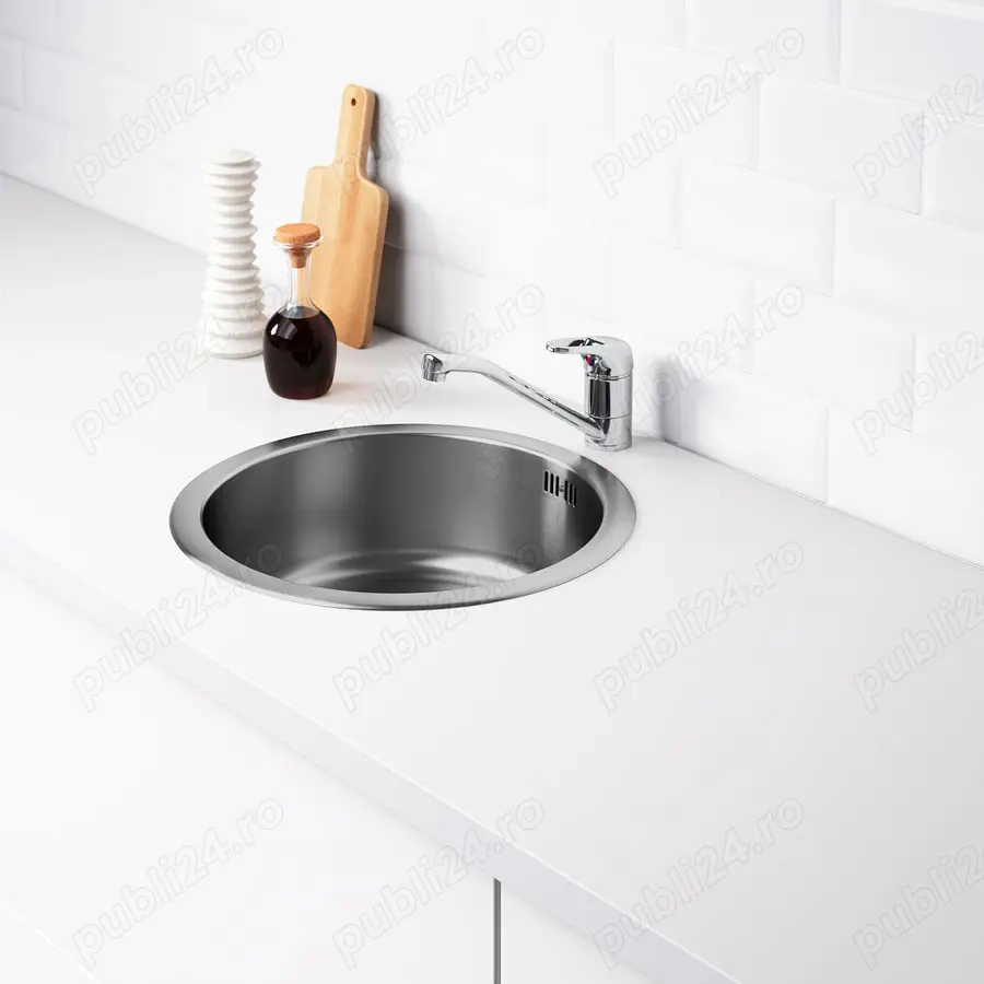 Chiuveta rotunda ikea inox perfecta ca dimensiuni, noua ca din raft, garnitura etanșare blat inclusa