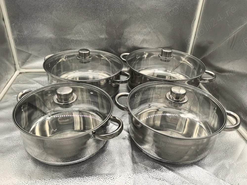 Set 4 cratite inox Royalty Line RL-SP7, cu capace, 4.5L, 5.8L, 7.3L, 9.1L   399 lei