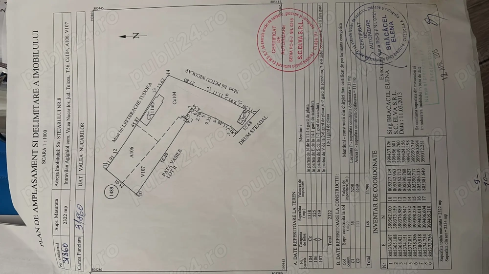 Ofer spre vânzare teren intravilan 2330 m2 cu livada situat în localitatea Agighiol, județul Tulcea