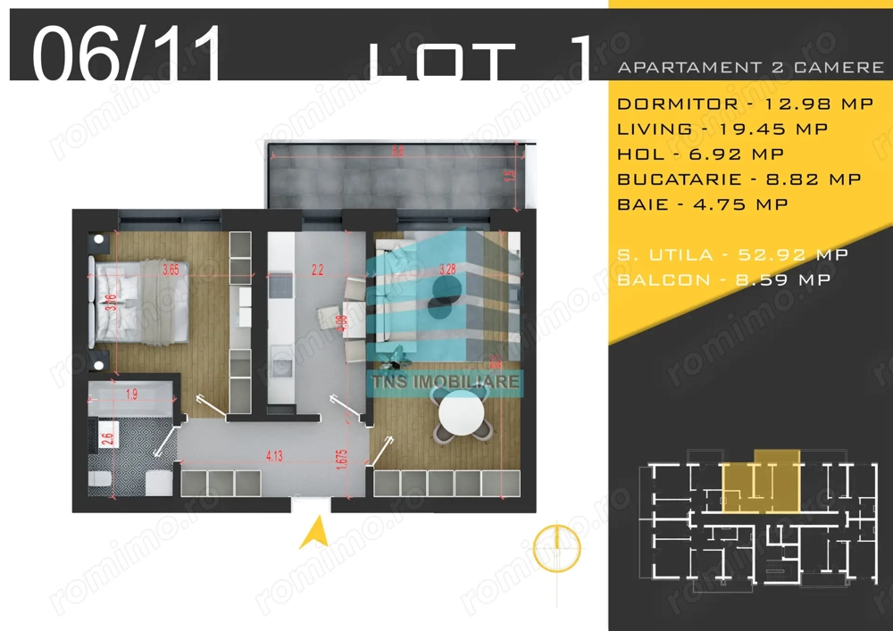 Apartament Modern 2 Camere, 61 Mp, Pallady – Nicolae Teclu