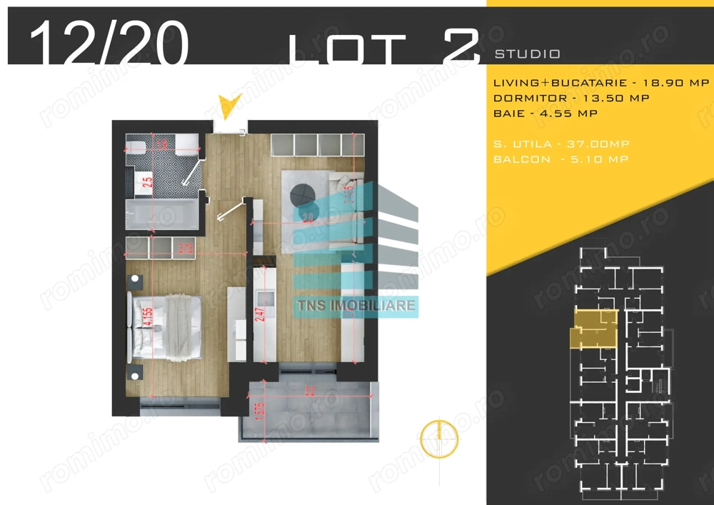 2 Camere Tip Studio 42 Mp,Pallady-Nicolae Teclu,Metrou