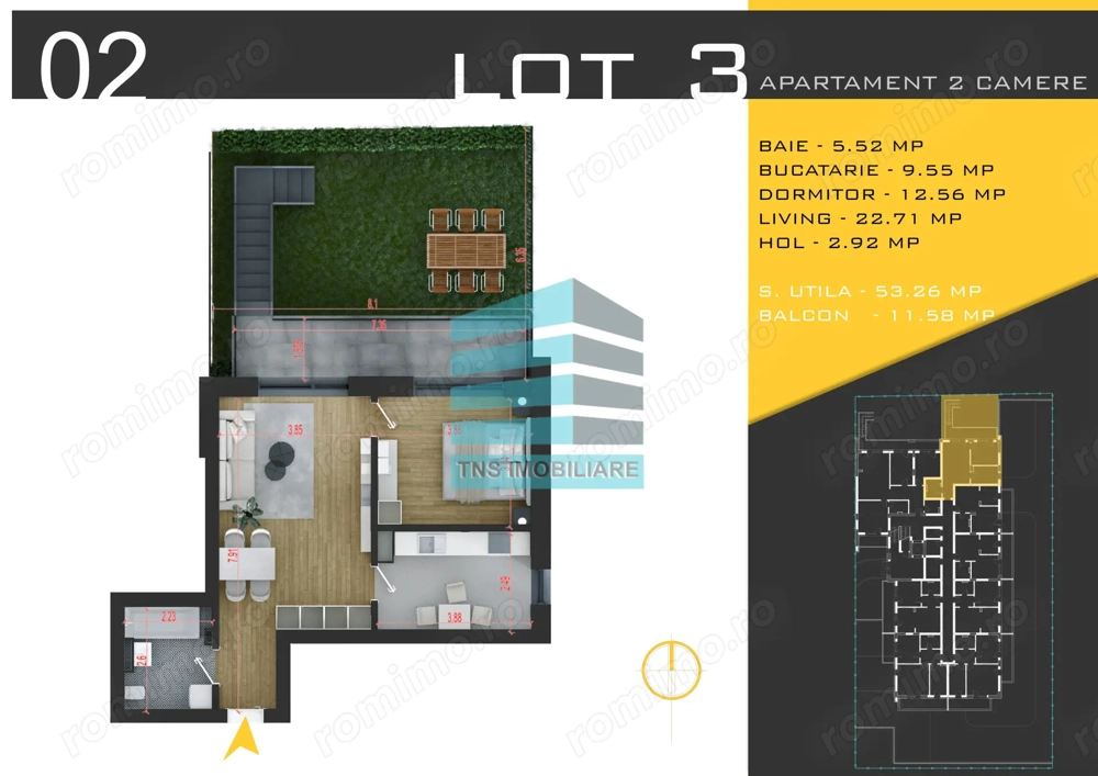 Apartament Modern 2 Camere, 52 mp Grădină, Pallady – Teclu