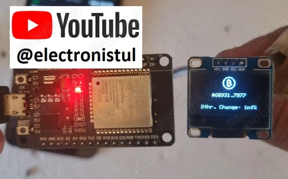 Proiect ESP32 - Pret Bitcoin in timp real - LCD oled 128x64 - i2c