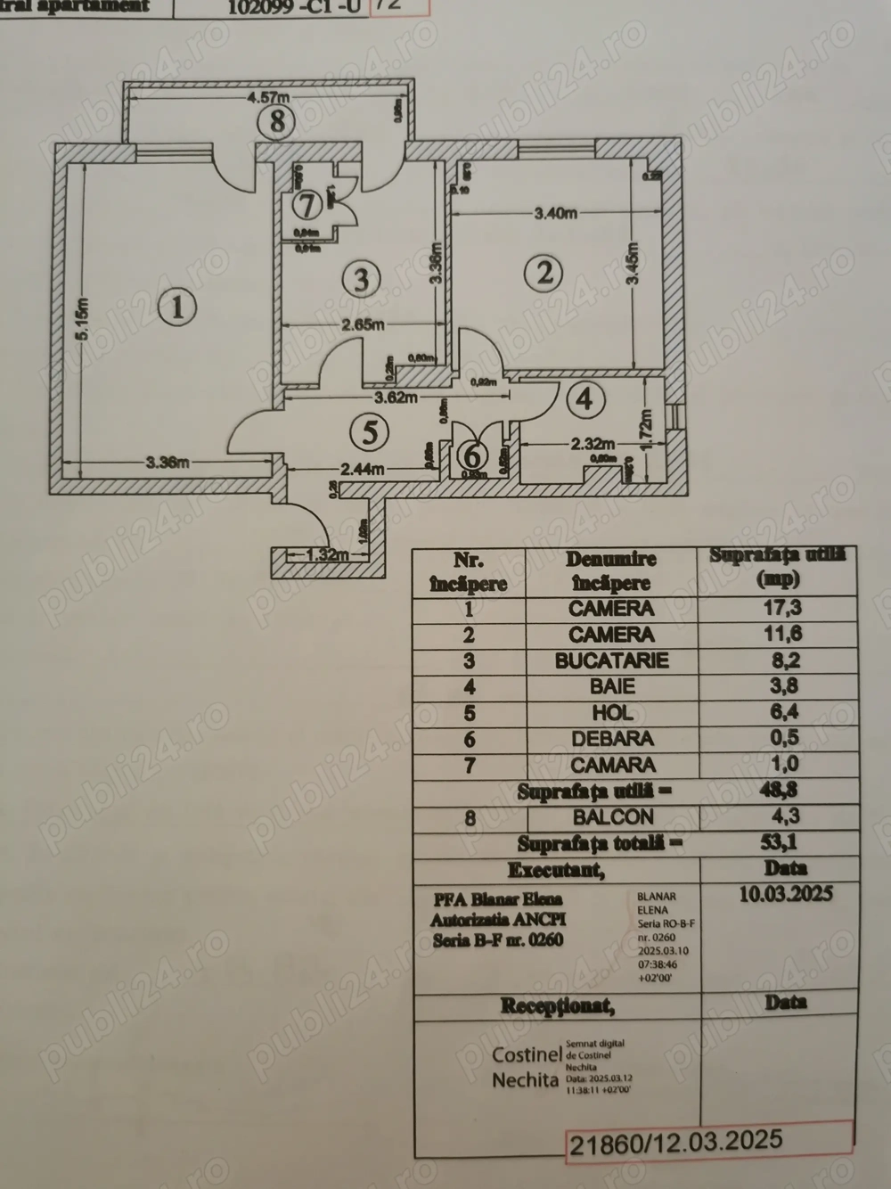 Apt 2 camere decomandate, vedere Dunare, Galati