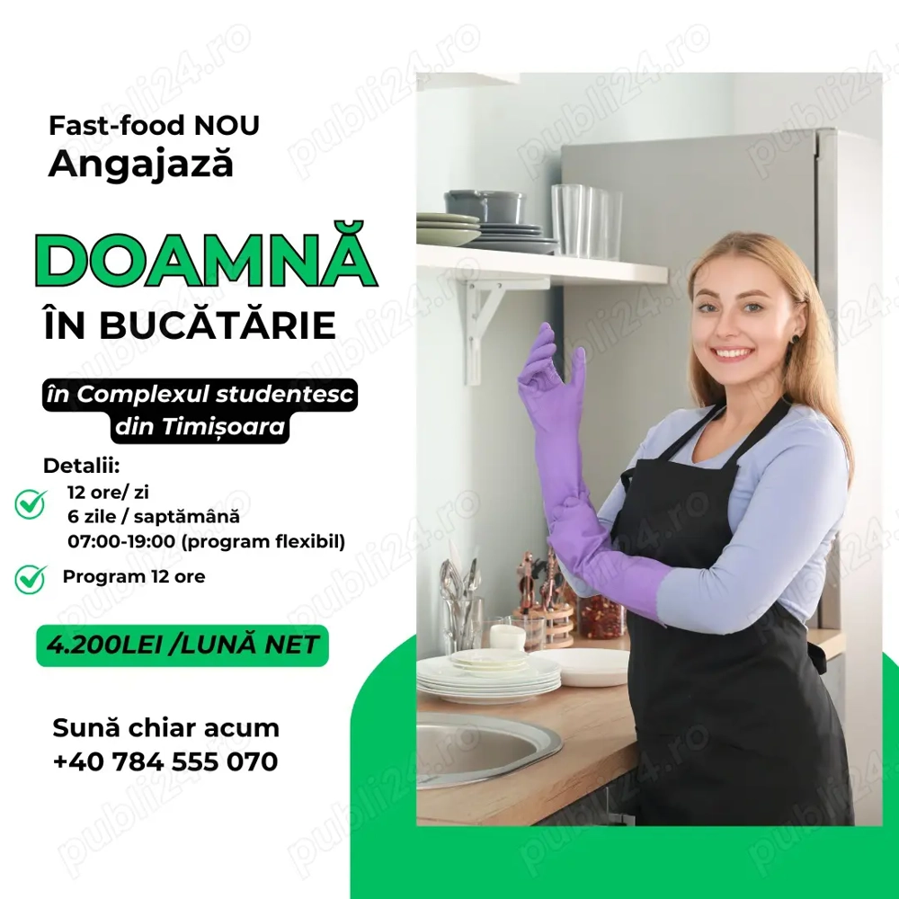 Angajam doamnă în bucătărie