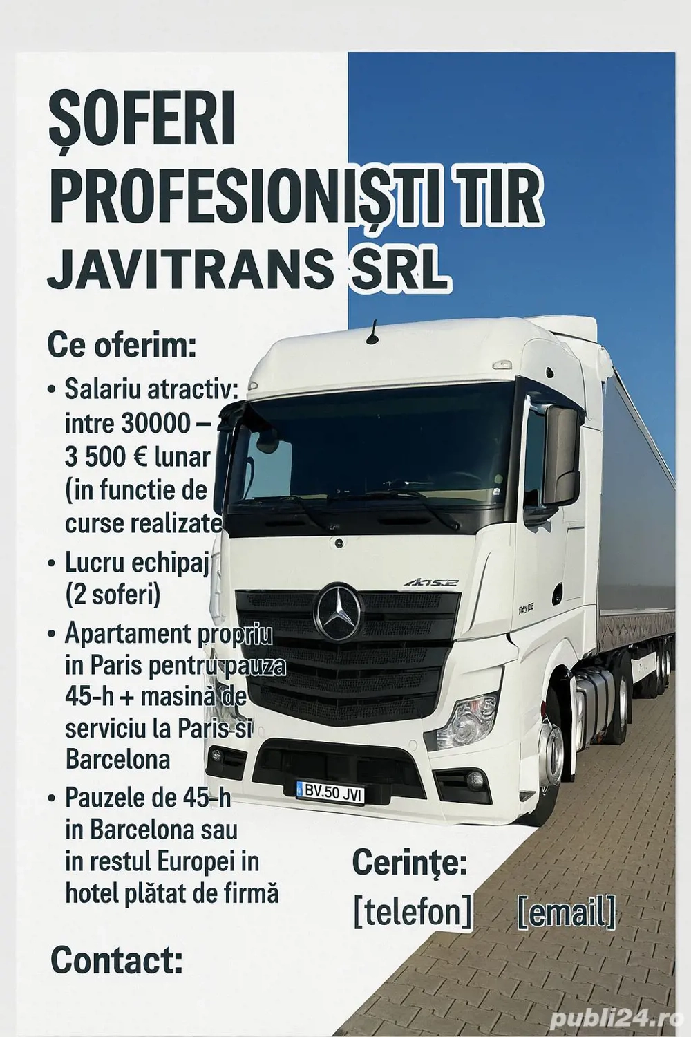 ANGAJĂM ȘOFERI DE CAMION(echipaj) pentru comunitate 