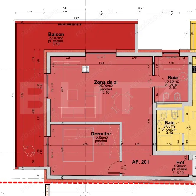 Apartament cu 2 camere, 71.23 mp, etajul 2/3, bloc nou, balcon generos